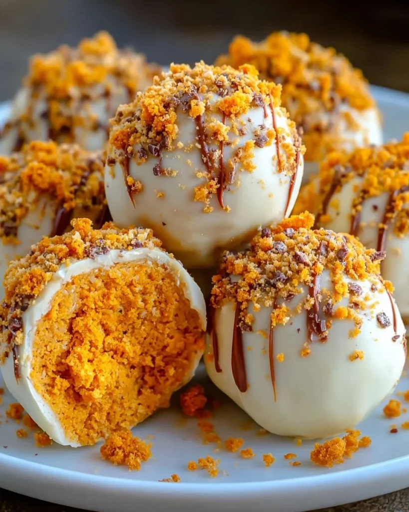Delicious no-bake pumpkin cheesecake balls served on a platter