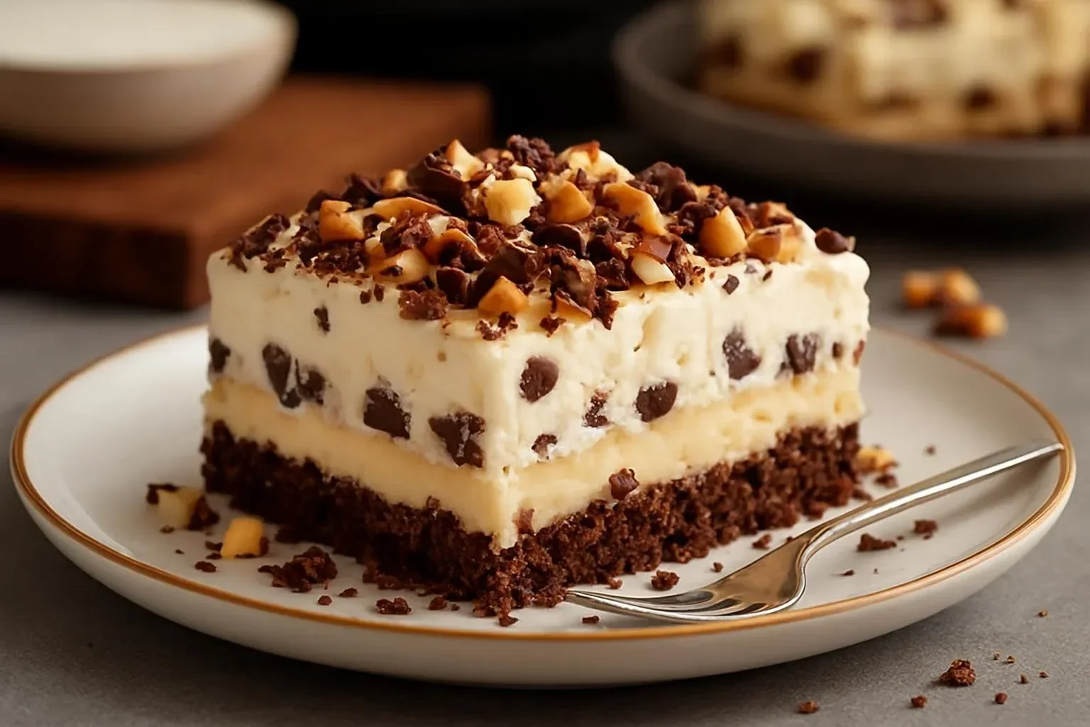 No-Bake Turtle Lasagna Dessert with layers of chocolate, caramel, and nuts