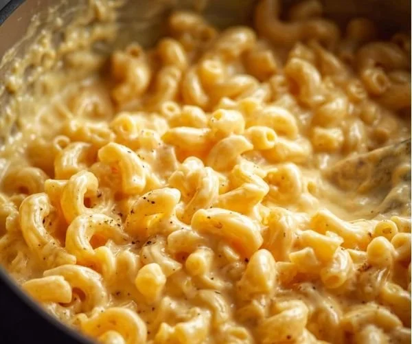 Creamy one pot mac and cheese topped with fresh herbs and cheese.