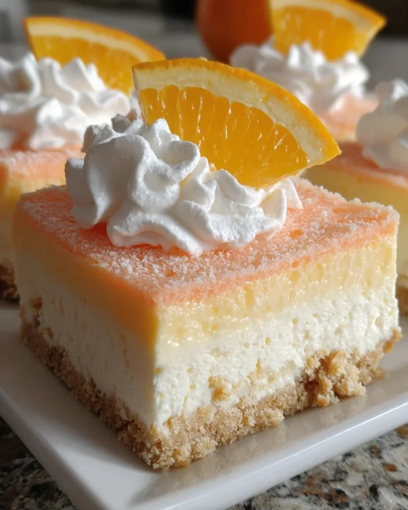 Orange Creamsicle Dream Bars dessert with orange and cream layers