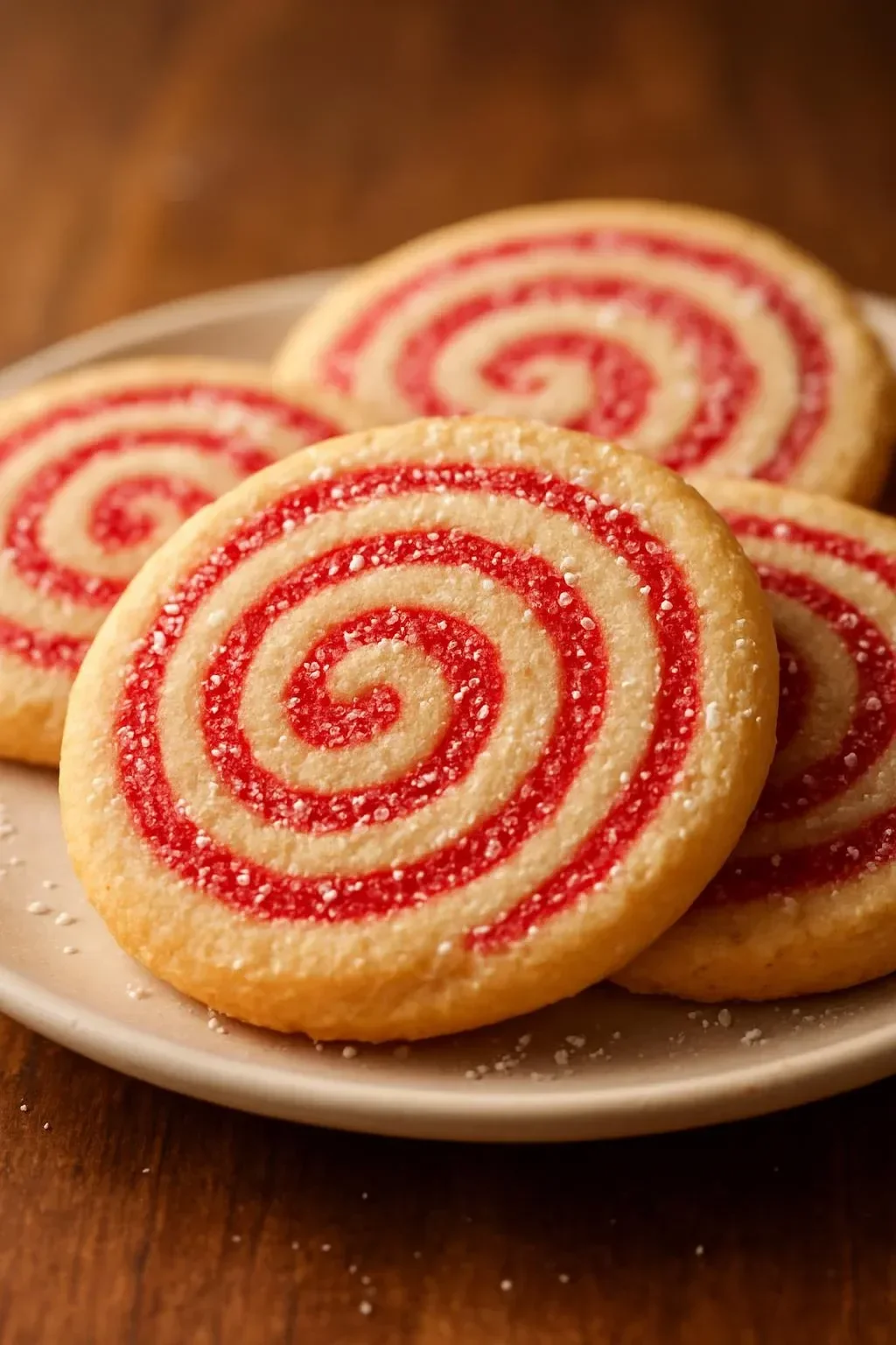 Delicious peppermint swirl cookies decorated with festive colors and swirls.