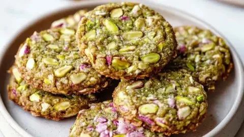 Delicious Pistachio Florentine Cookies topped with nuts and caramel