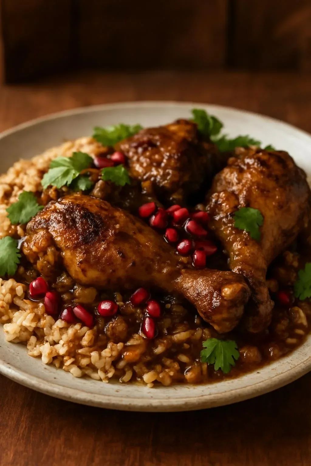 Pomegranate Chicken served with fluffy rice for a delightful dinner