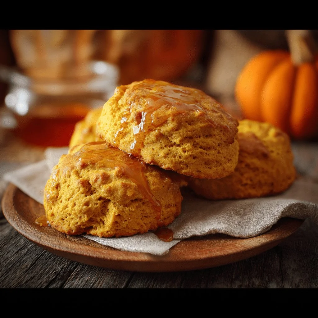 Freshly baked pumpkin biscuits on a plate with autumn decor