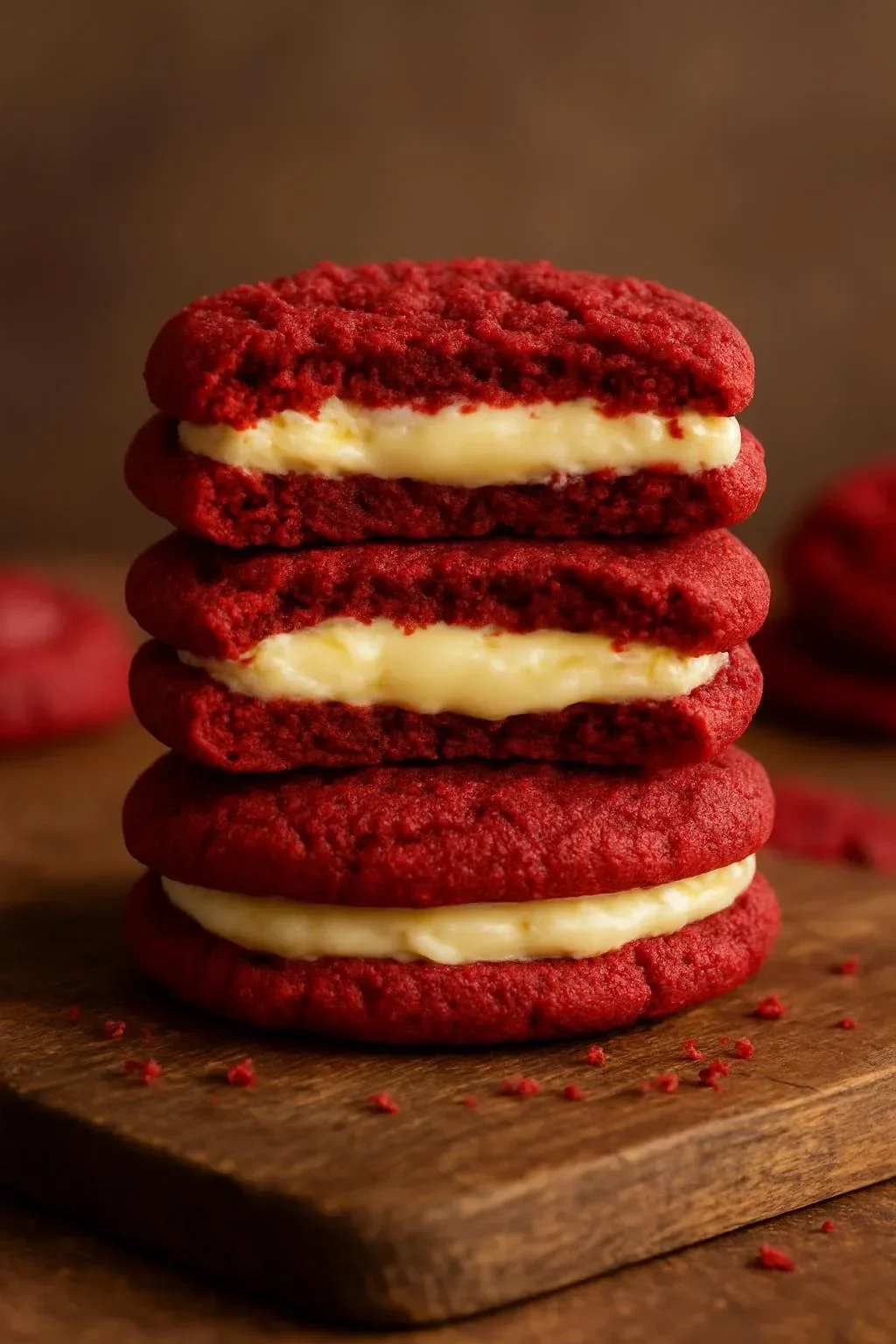 Red Velvet Cheesecake Stuffed Cookies fresh on a plate