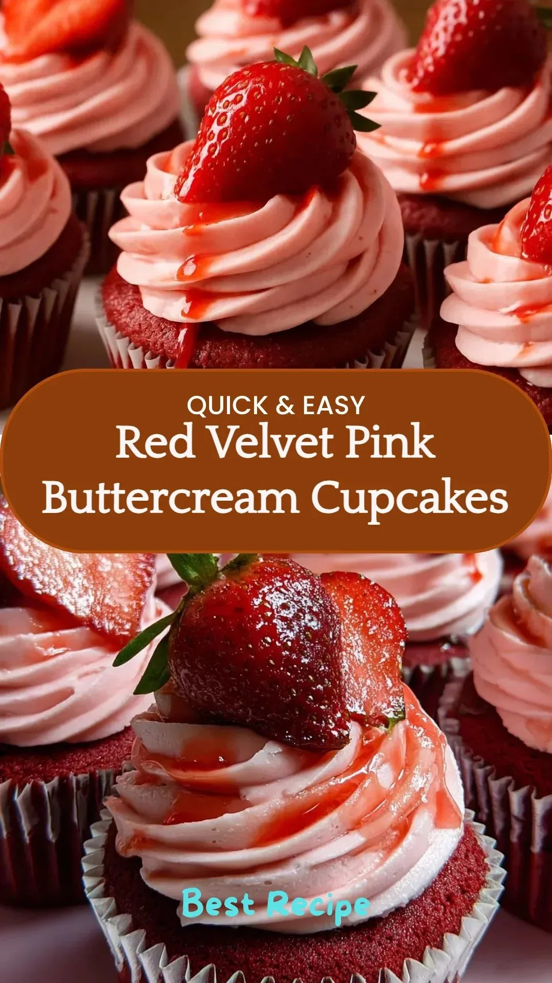 Delicious Red Velvet Cupcakes with pink buttercream frosting
