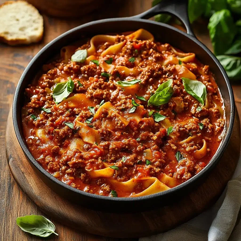 Delicious Bolognese sauce simmering in a pot, ready for pasta