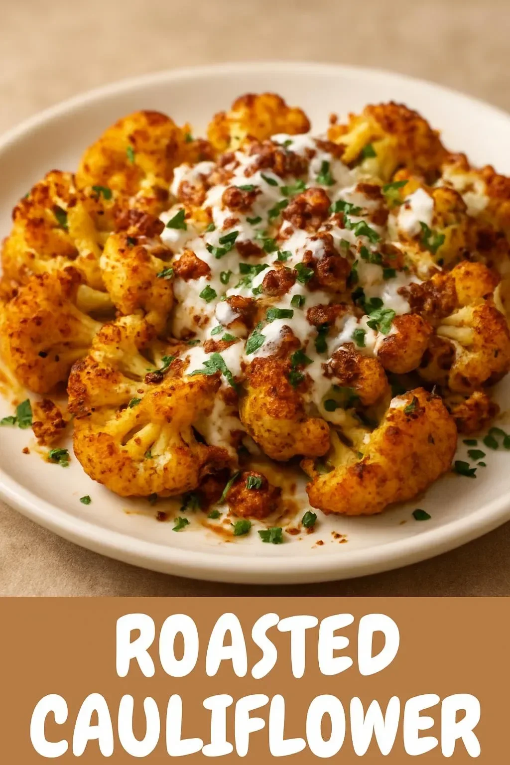 Delicious roasted cauliflower seasoned and golden brown
