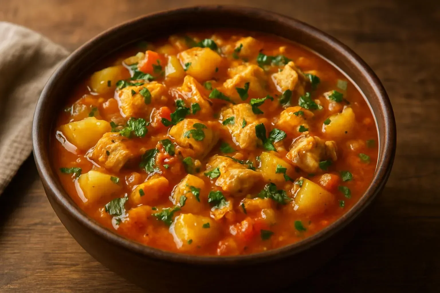 Delicious bowl of traditional Spanish fish stew with fresh seafood and spices