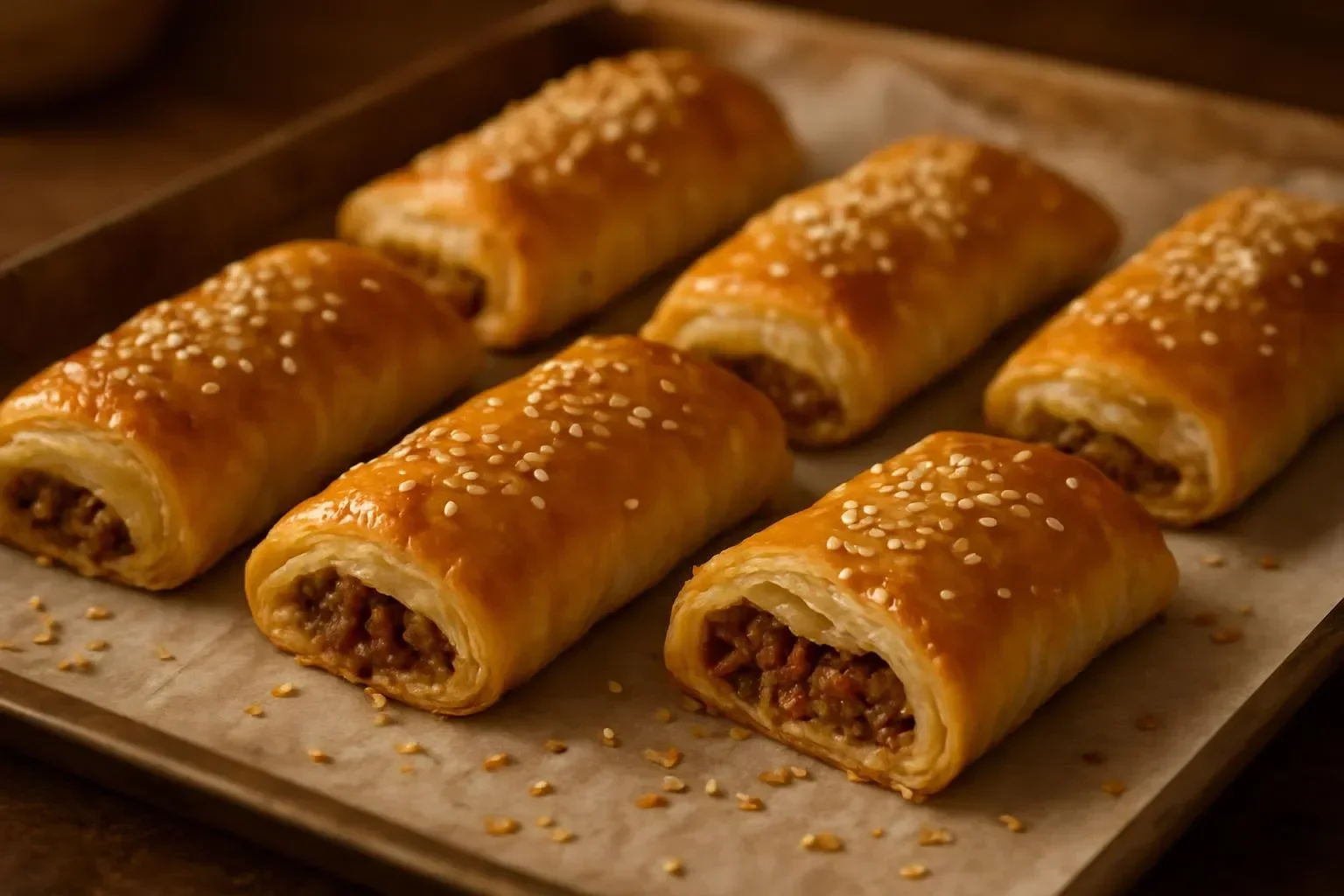 Savory Bobotie Filo Parcels served on a plate, garnished with herbs