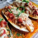 Delicious eggplant lasagna boats filled with savory ingredients