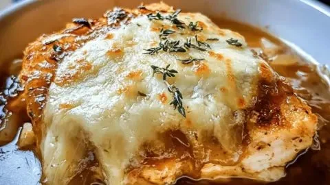 Savory French Onion Chicken Bake served in a cozy family setting