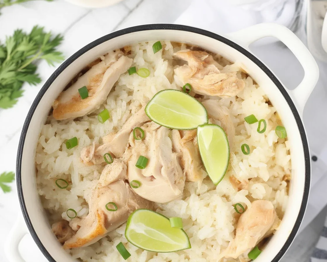 Delicious One-Pot Coconut Chicken & Rice recipe with juicy chicken and fluffy rice.