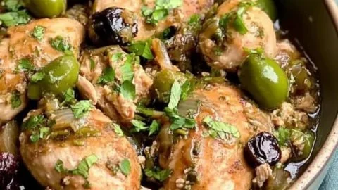 Slow Cooker Chicken Marbella with olives and prunes for effortless dinners