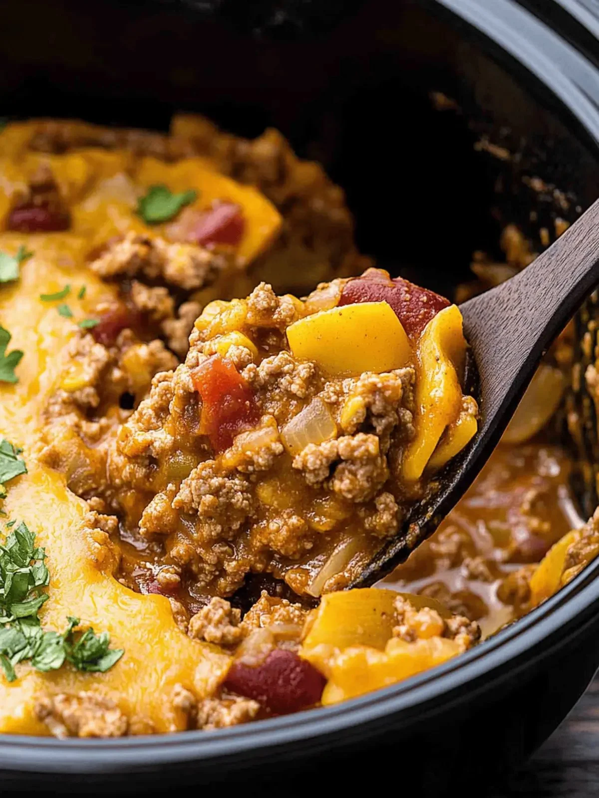 Savory slow cooker cowboy casserole served in a bowl, ideal for chilly evenings.