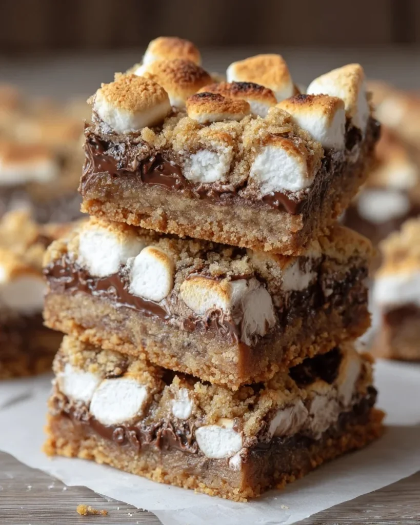 Delicious S'mores Bars made with cookie and graham cracker layers