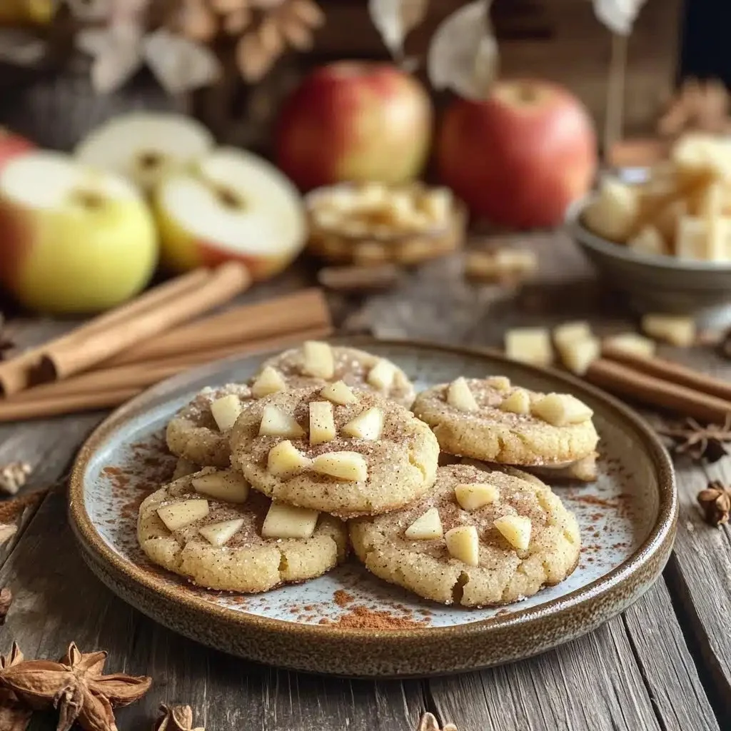 Soft and chewy apple cinnamon cookies on a rustic wood table