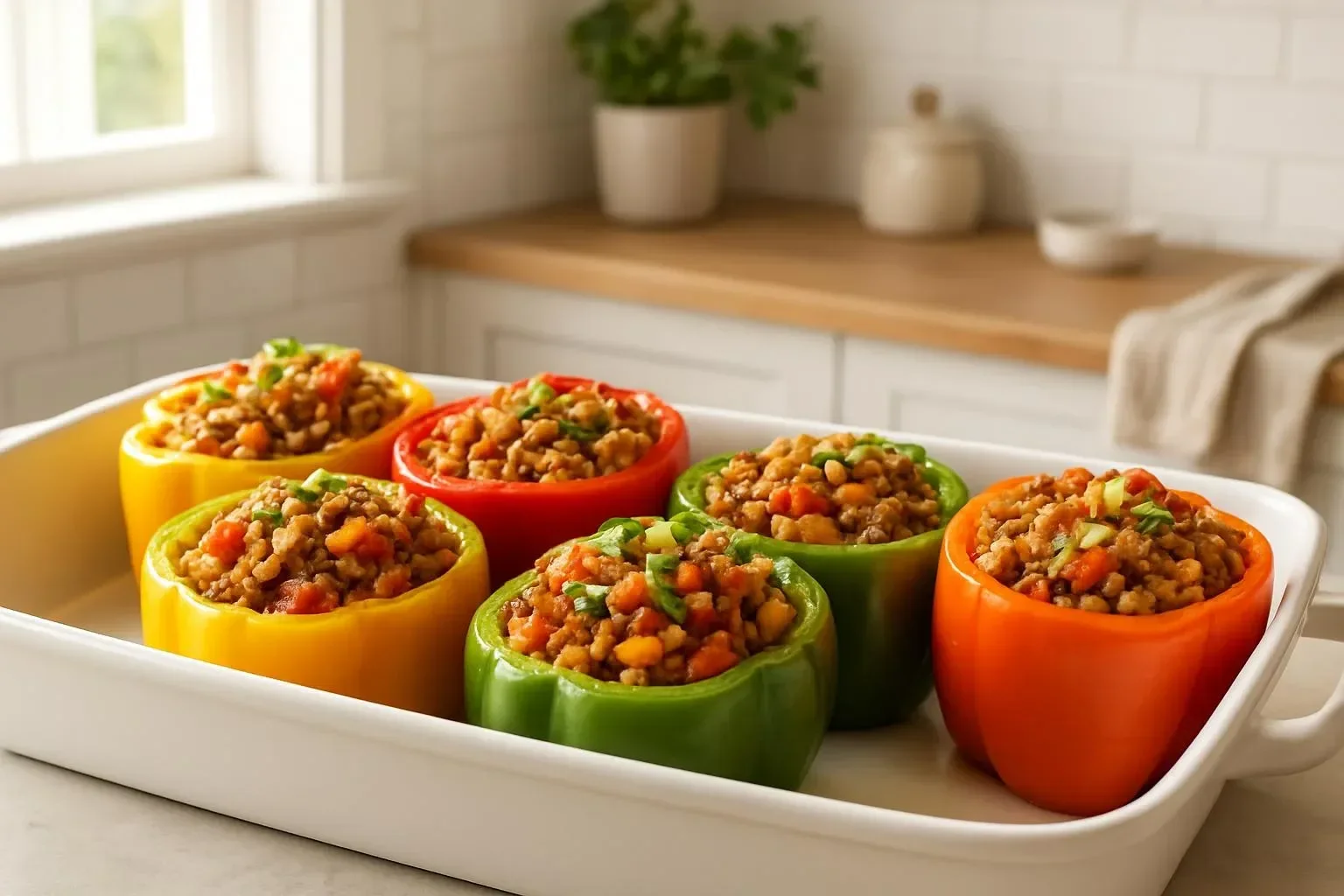 Delicious stuffed peppers filled with savory ingredients and topped with cheese