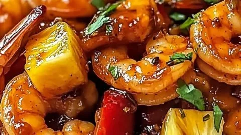 Delicious Sweet Chili Pineapple Shrimp dish served on a plate with fresh ingredients