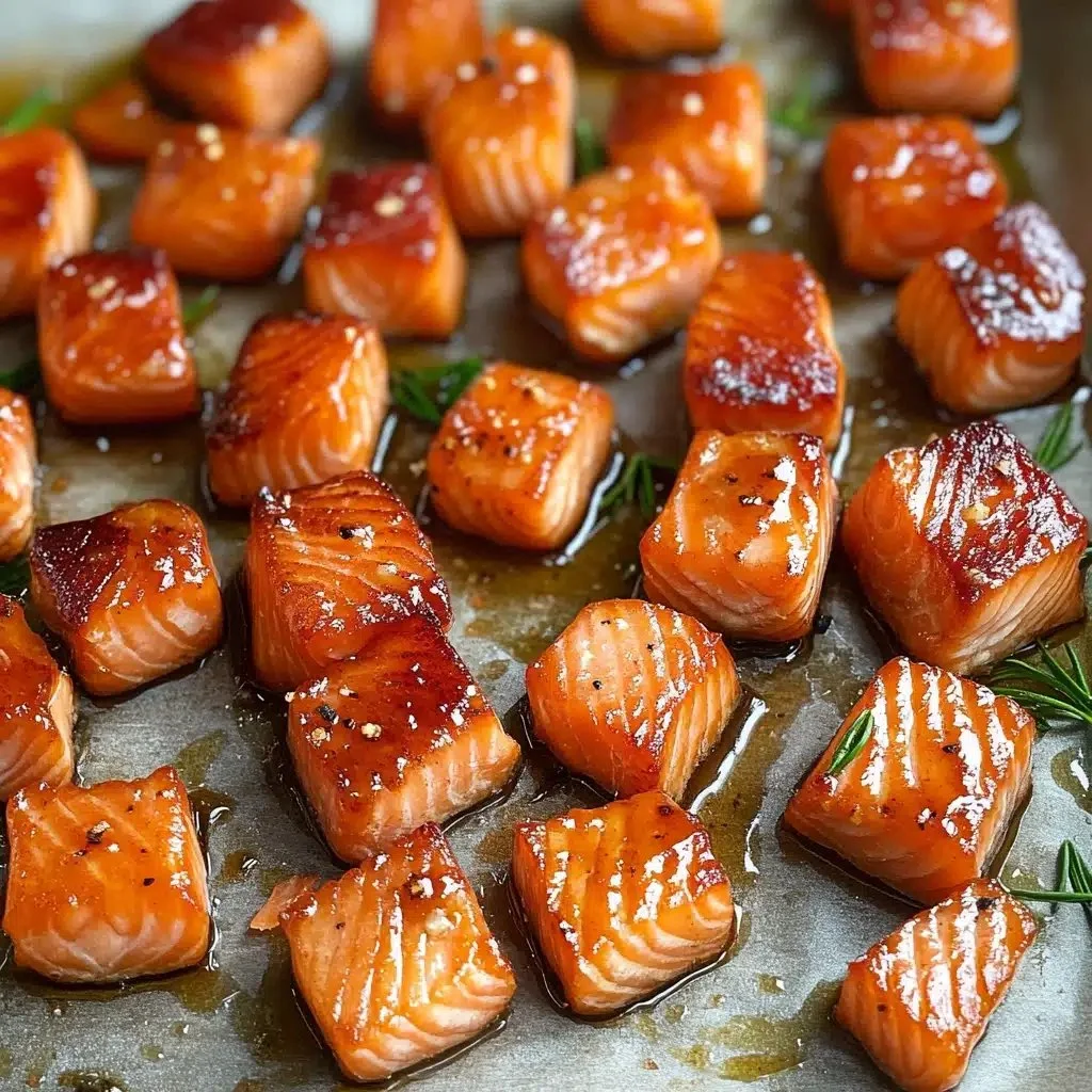 Delicious sweet and smoky candied smoked salmon bites on a platter