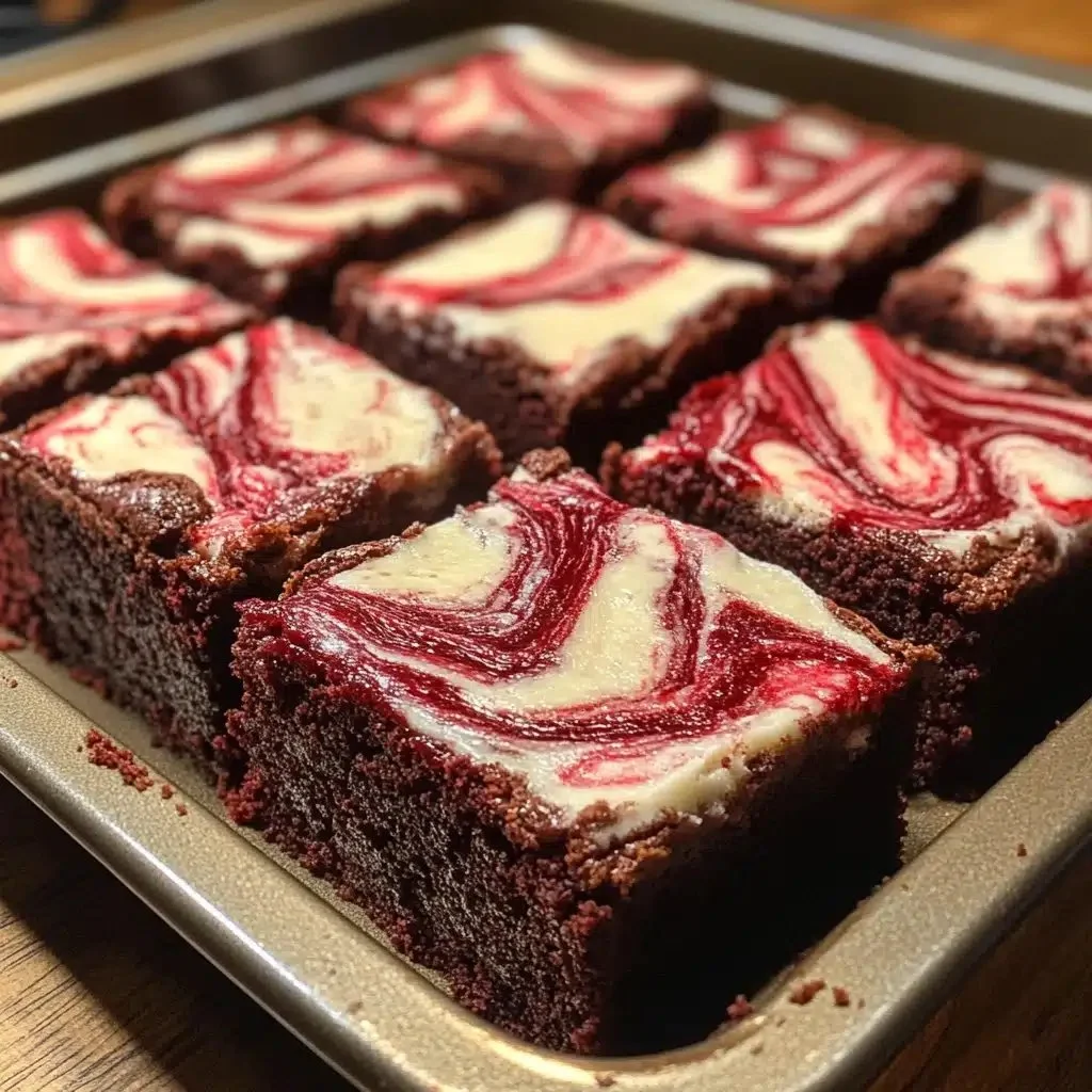 Delicious red velvet brookies stacked on a plate, showcasing their rich color and texture.