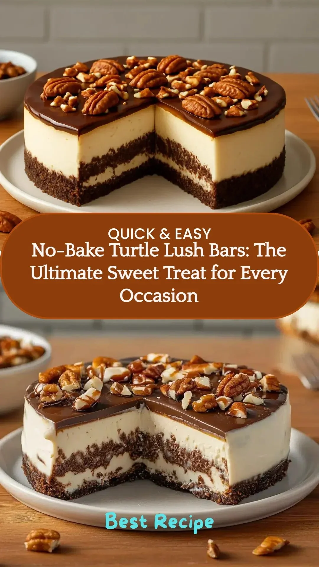 Delicious no-bake turtle lush bars layered with chocolate and caramel