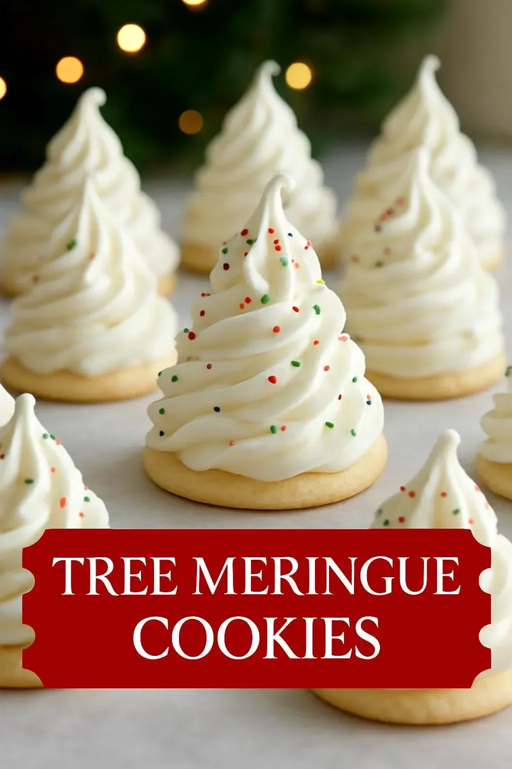 Festive Tree Meringue Cookies decorated for Christmas