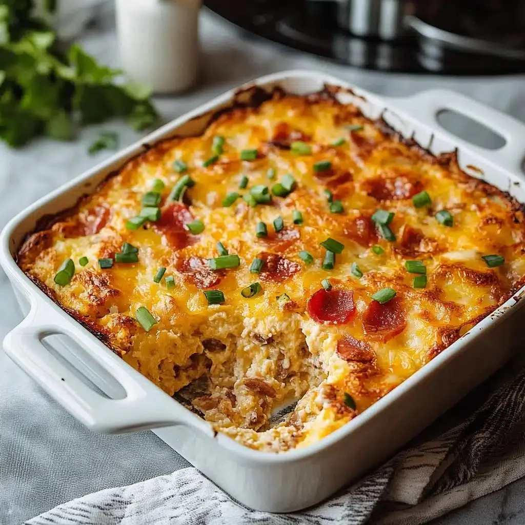 Delicious crack breakfast casserole served in a cozy setting for breakfast