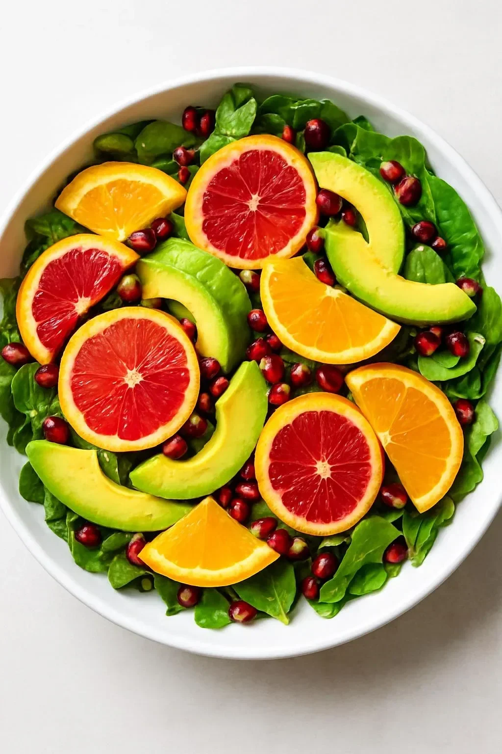 Colorful Winter Citrus Avocado Salad with fresh fruits and greens