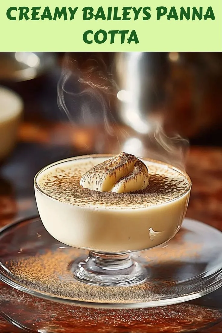 Delicious Baileys Irish Cream panna cotta topped with chocolate shavings.