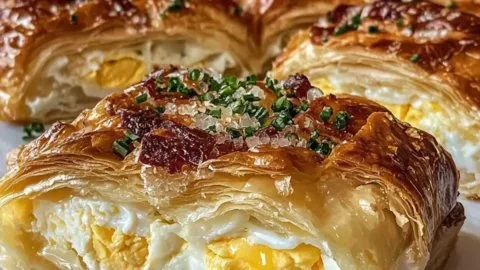 Baked Eggs Napoleon Pastry served on a plate, perfect for brunch