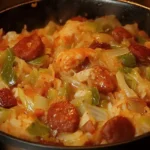 Delicious bowl of Cajun Cabbage Jambalaya filled with spices and vegetables.