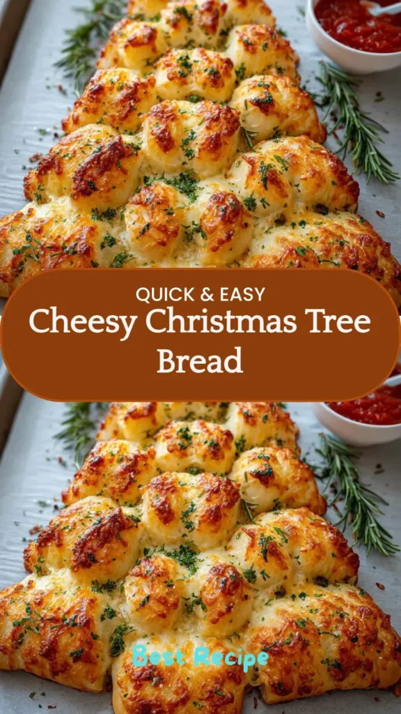 Cheesy Christmas Tree Bread, a festive holiday appetizer shaped like a Christmas tree.
