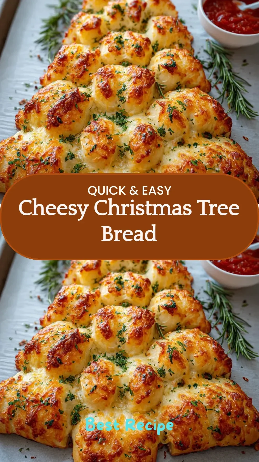 Cheesy Christmas Tree Bread, a festive holiday appetizer shaped like a Christmas tree.