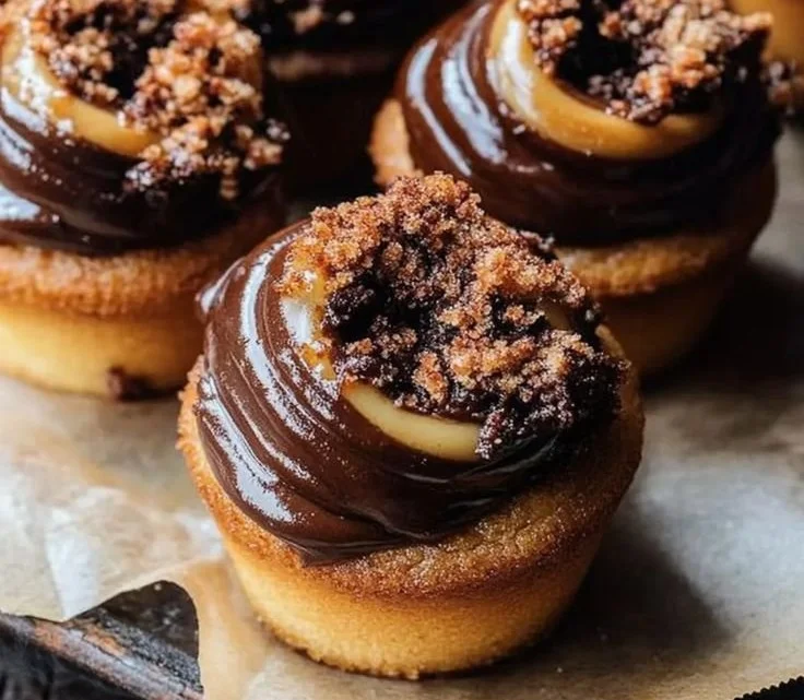 Delicious Chocolate Babka Muffins topped with Espresso Crumble.