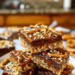 Delicious chocolate caramel pretzel bars topped with a sprinkle of sea salt