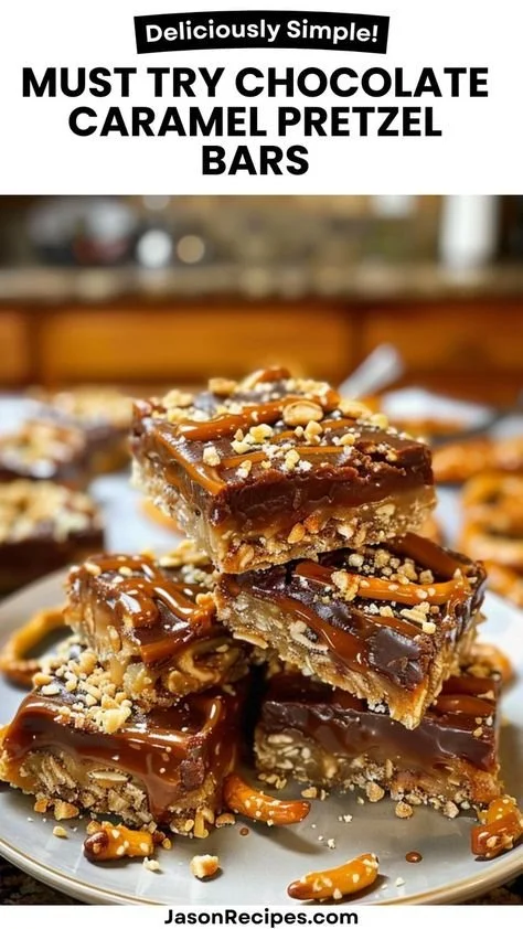 Delicious chocolate caramel pretzel bars topped with a sprinkle of sea salt