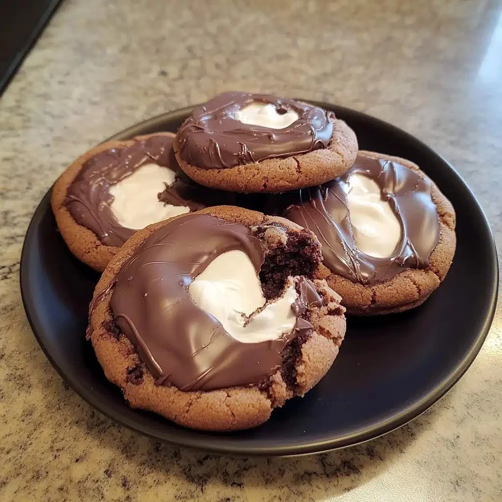 Chocolate Marshmallow Swirl Cookies with gooey marshmallow center