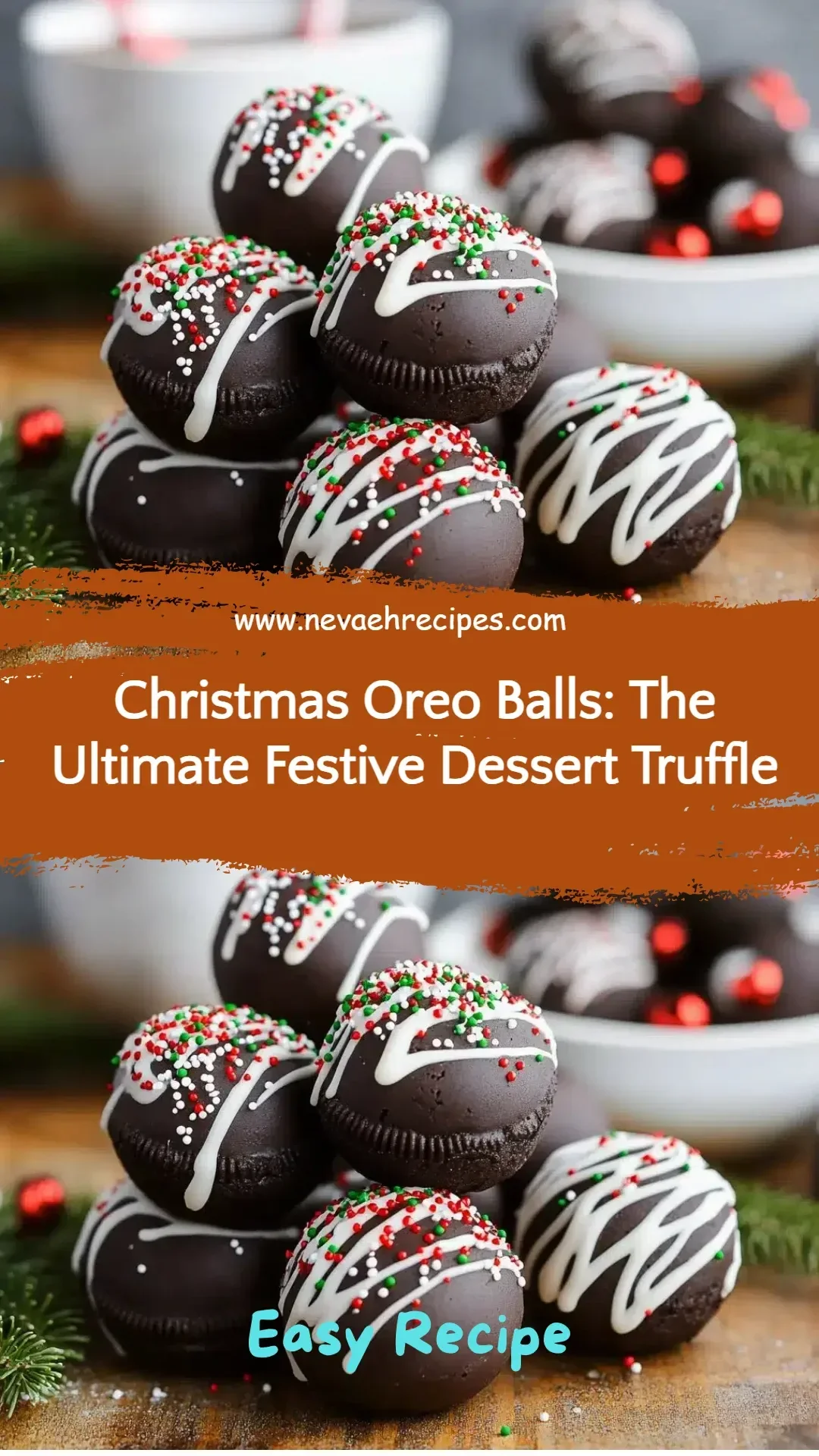 Delicious Christmas Oreo Balls festive dessert truffles on a decorative plate