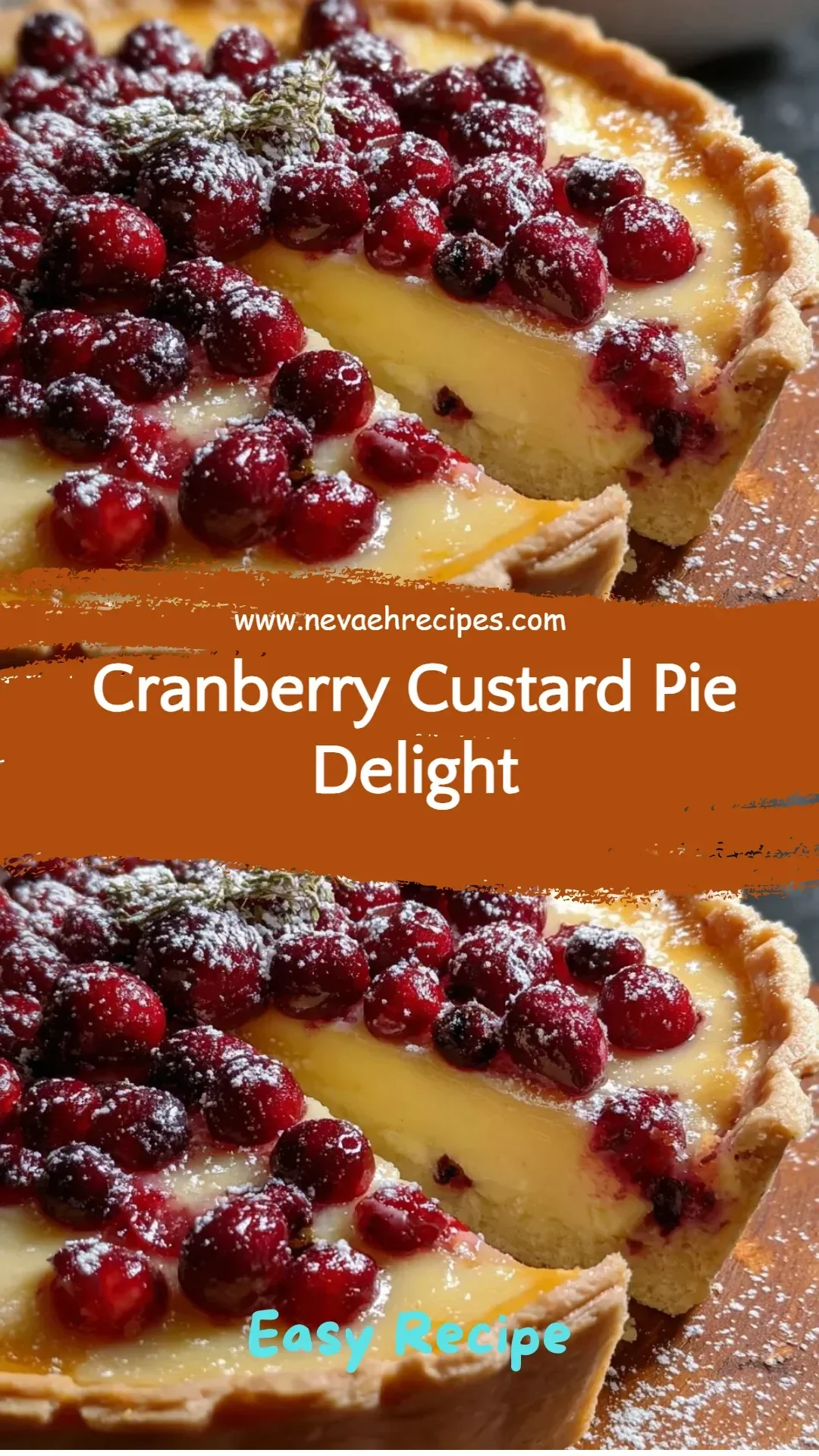 Slice of delicious Cranberry Custard Pie Delight on a plate, showcasing vibrant cranberries and creamy texture.