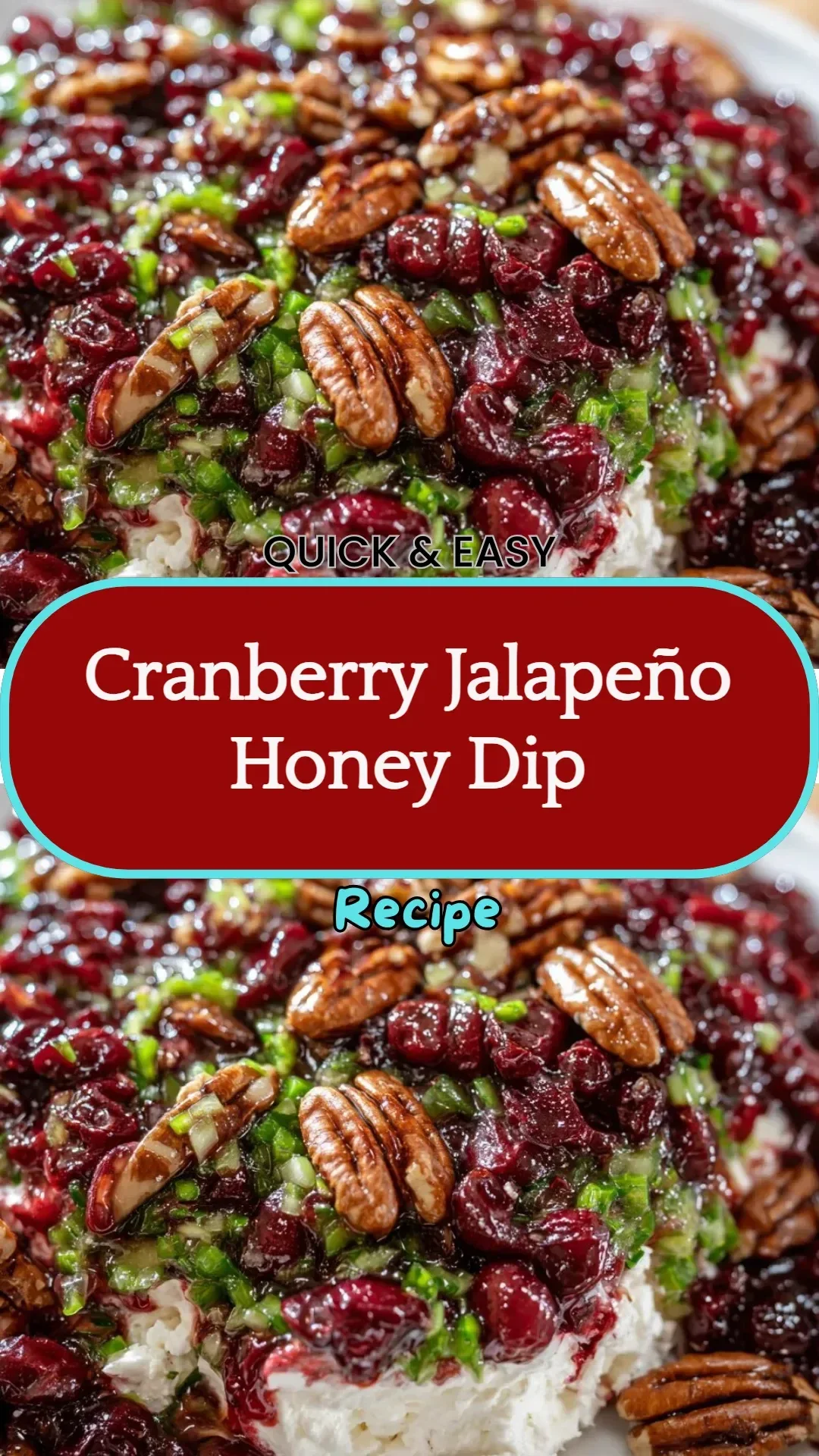 Cranberry Jalapeño Honey Dip served in a dish with crackers and fresh herbs