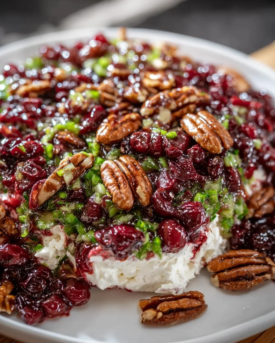 Delicious Cranberry Jalapeño Honey Dip served with crackers and garnished.