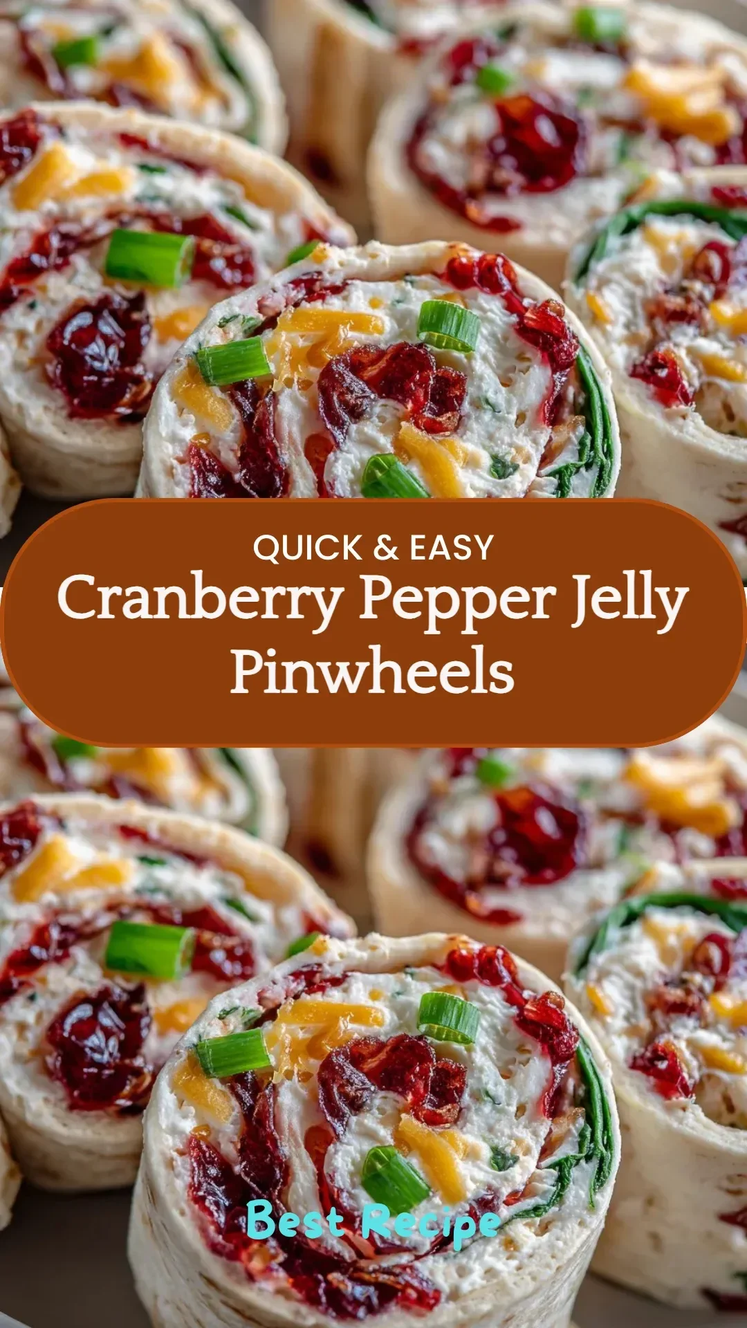Cranberry Pepper Jelly Pinwheels ready to serve on a platter