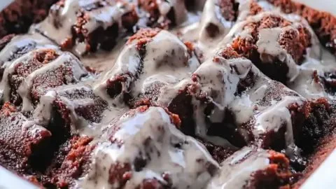 Delicious creamy chocolate bread pudding served in a bowl