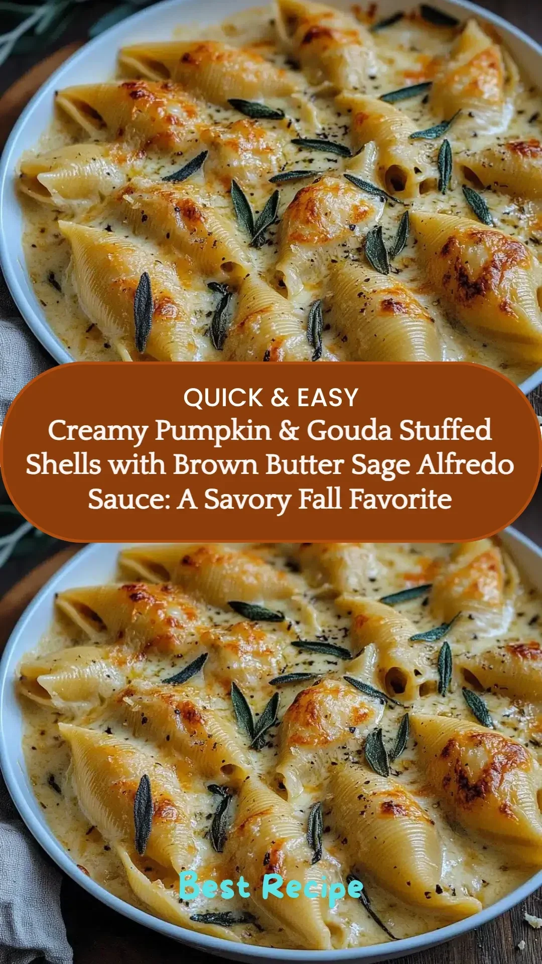Creamy pumpkin stuffed shells with gouda and brown butter sage alfredo sauce