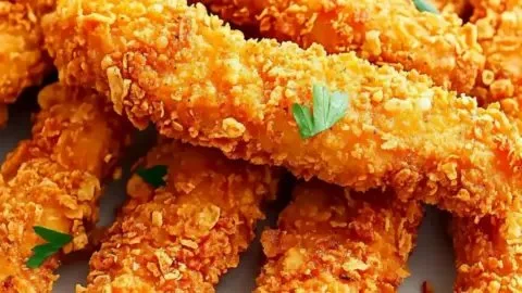 Crispy Dorito Chicken Tenders served with dipping sauce