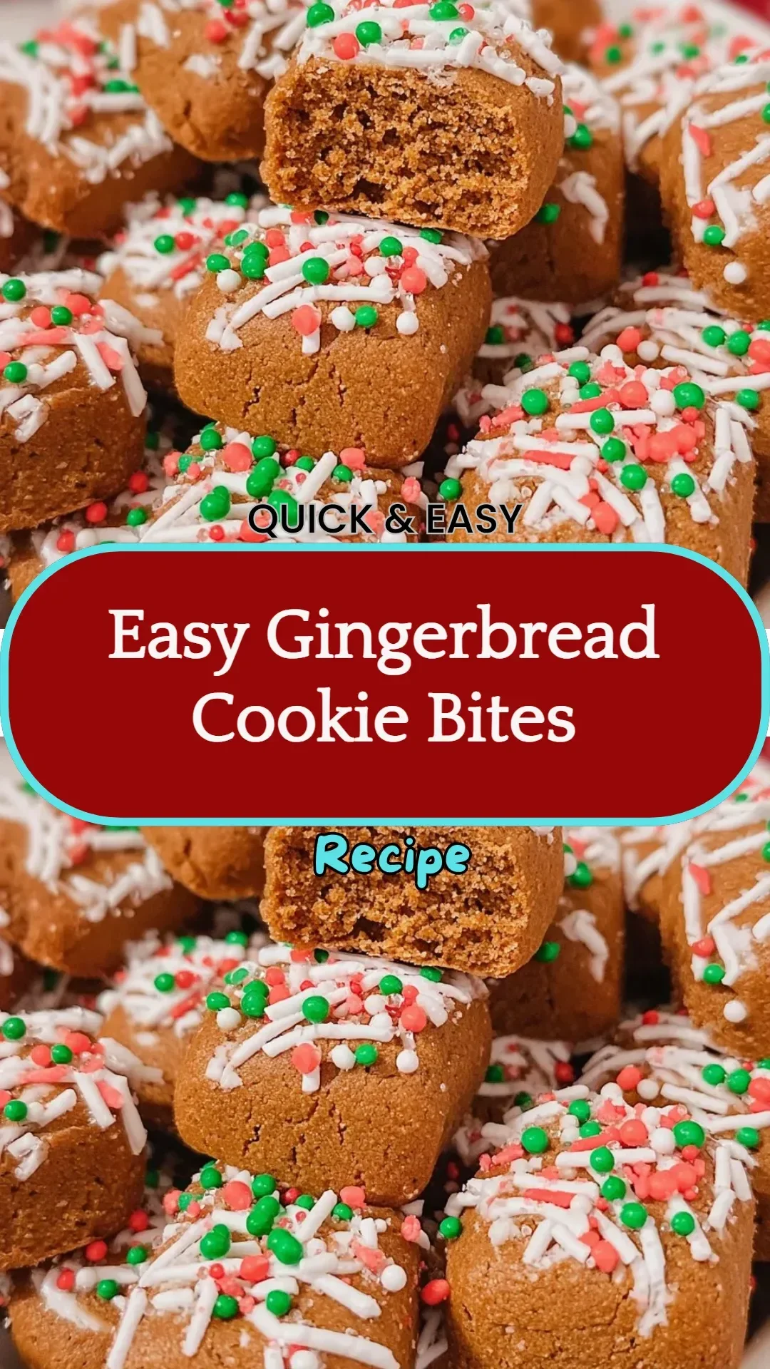 Plate of easy gingerbread cookie bites with festive decorations