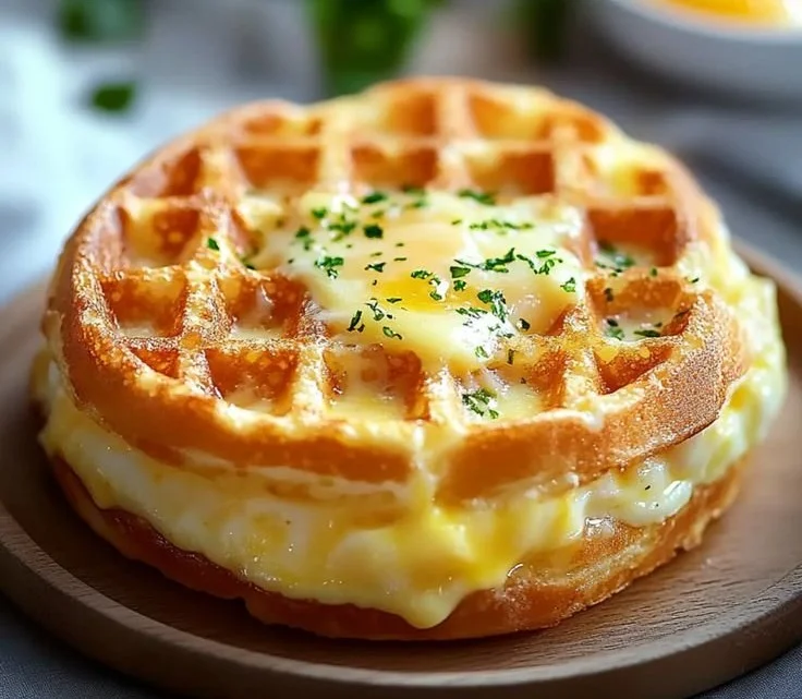 Egg and cheese chaffle served on a plate with toppings