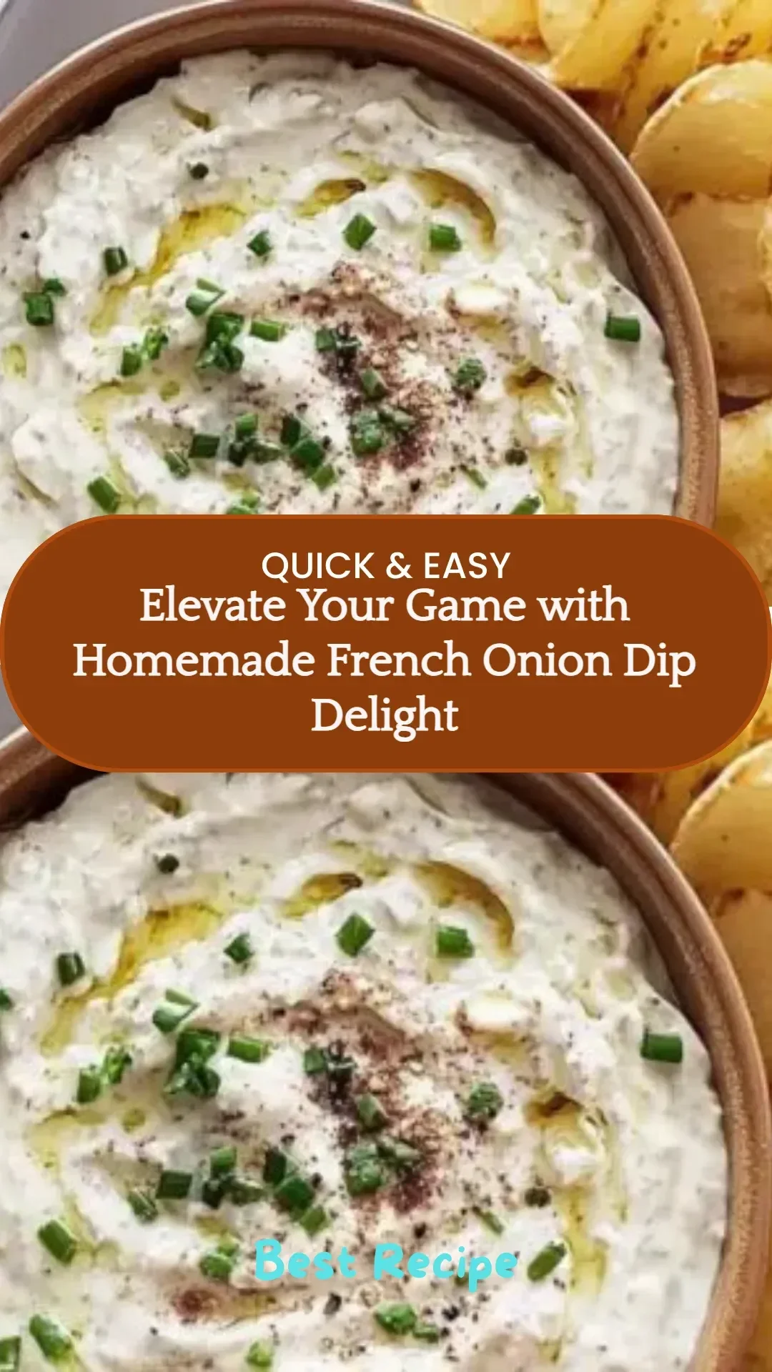 Bowl of homemade French Onion Dip served with chips