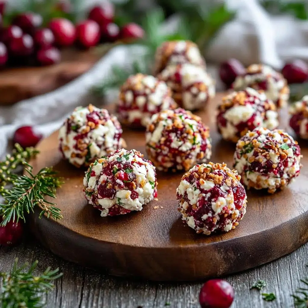 Festive Cranberry Goat Cheese Truffles coated in nuts and cranberries